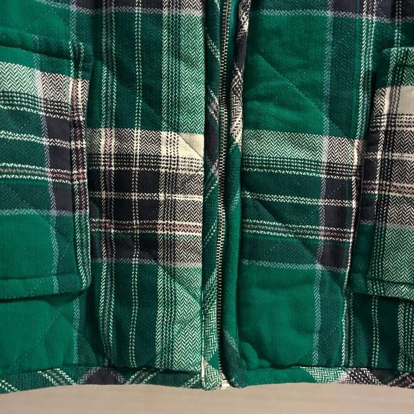 Quilted Flannel Padded Vest Womens Size 22/24W Green Plaid Pockets Casual Layer - Picture 5 of 16
